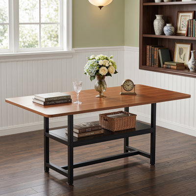 Table de salle à manger rectangulaire de 180 cm avec tablette de rangement, plateau en MDF et structure en métal