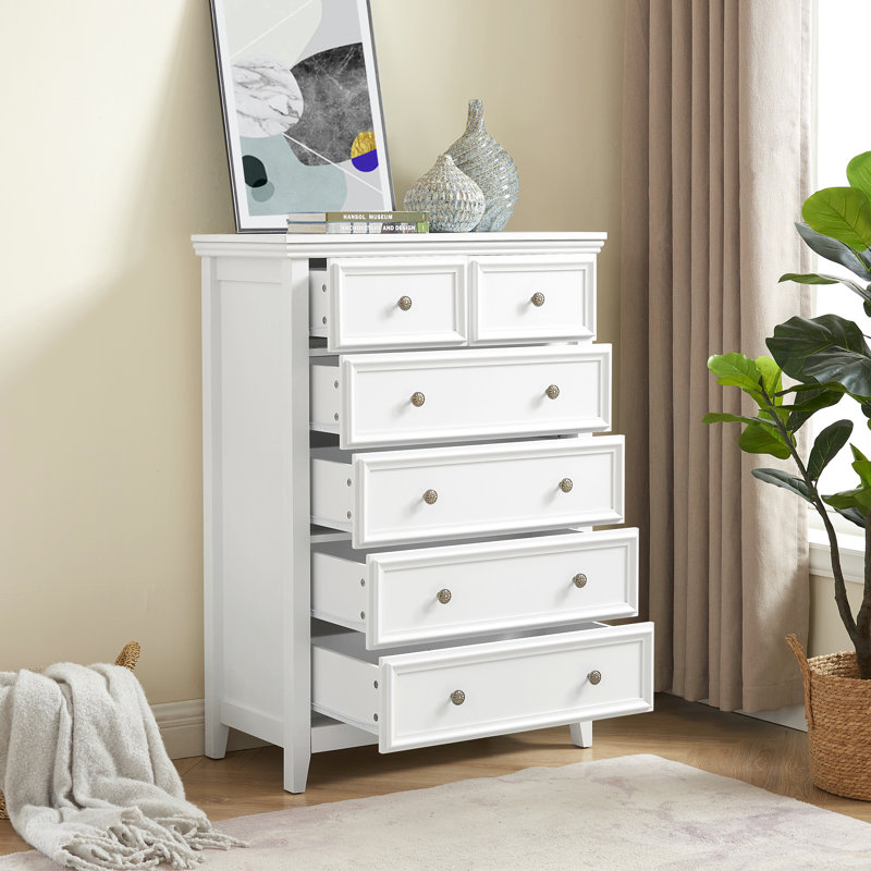 Commode 5 tiroirs Rajene, Blanc