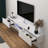 White Floating Tv Stand With Led Lights And Glass Door,63'' Wall Mounted Tv Shelf