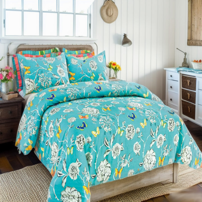 Modern & Contemporary Cotton Floral Duvet Cover, King