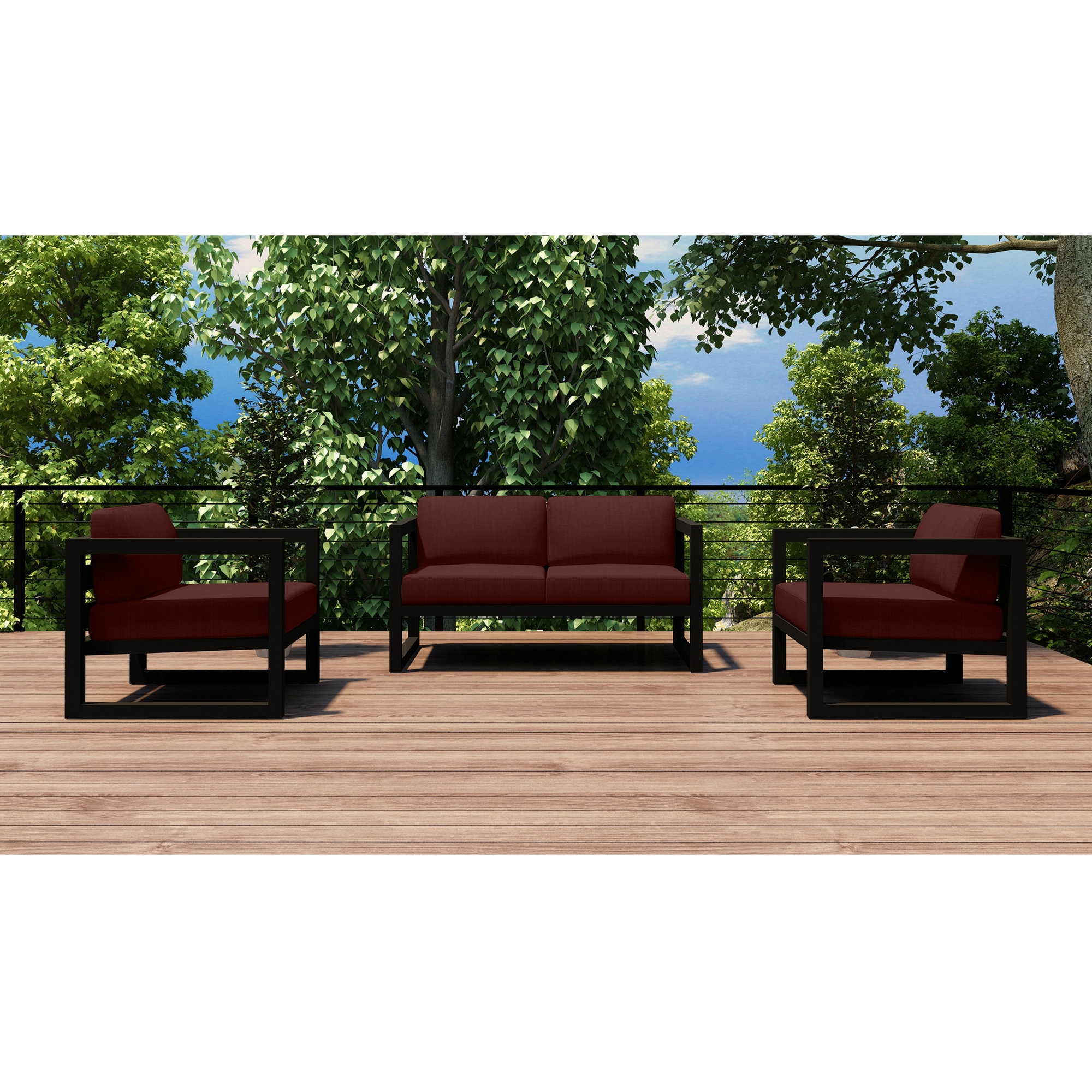 Smith 3 Piece Sofa Seating Group with Sunbrella Cushions, Canvas Henna, Slate