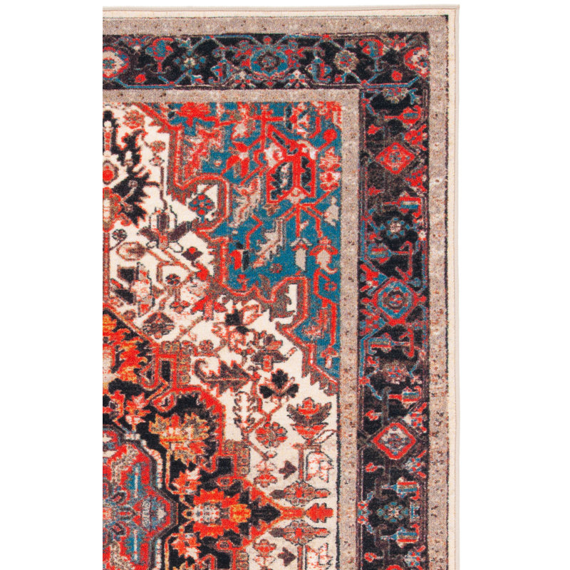 Chesnut Oriental Power Loom Ivory/Red Area Rug, Square 6'7"