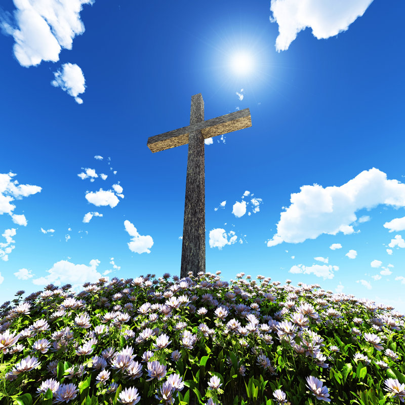 Cross Surrounded By Flowers by Mike_Kiev - Wrapped Canvas Print, 30cm H x 30cm W x 3.8cm D