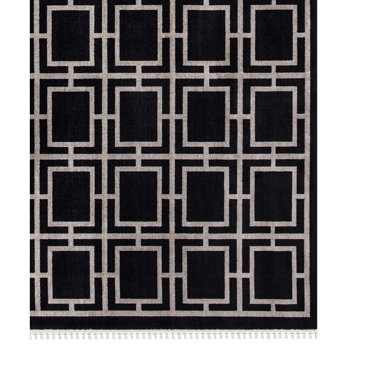 Tapis noir en polyester tissé à la machine Jarmall, Tapis de couloir 2 pi 7 po x 9 pi 11 po