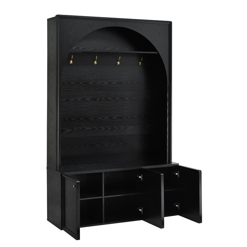 Arbre d'entrée tout-en-un Farmhouse avec tablettes réglables, Black