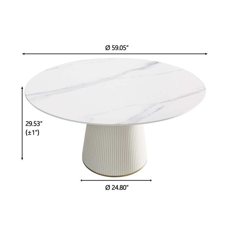 Iconie Round Stone Top Dining Table, 53.15" W x 53.15" L, White