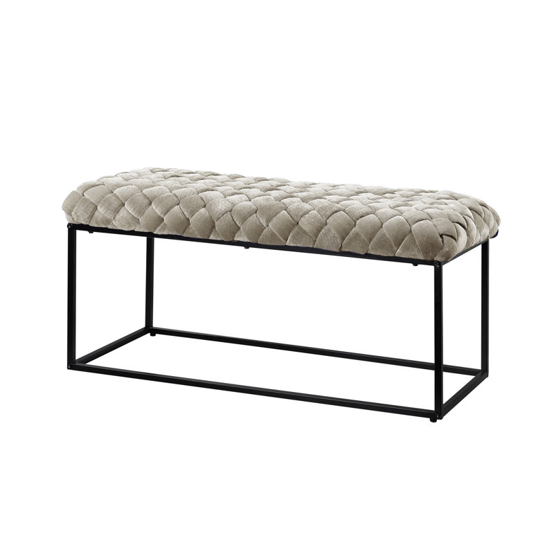 Banc rembourré en velours 39 po Gemma, Blanc crème