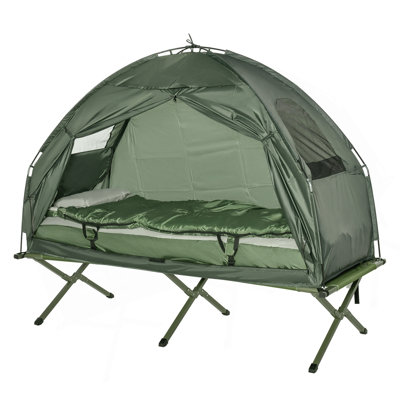 Lit de camp pliant multifonctionnel pour adultes, tente surélevée avec sac de couchage, surmatelas épais, lit de camping portatif pour lit simple