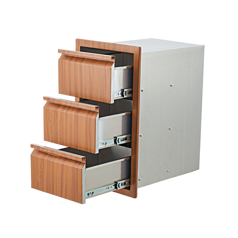 Triple Layer Stainless Steel Outdoor Kitchen Drawer Organizer – Flush Mount BBQ Storage Cabinet for Patio Grill Island – Heavy Duty Weatherproof Access Drawers, 14.7" W x 24.5" H x 18.5" D