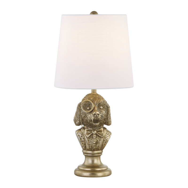 20" Gold Resin Doodle Bust Table Lamp With Linen Shade, White, Gold