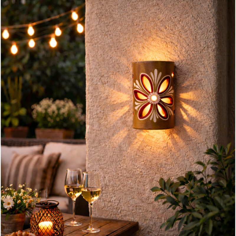Heritage Clay Light Cover In Natural Floral, High Fire Clay Wall Light Cover