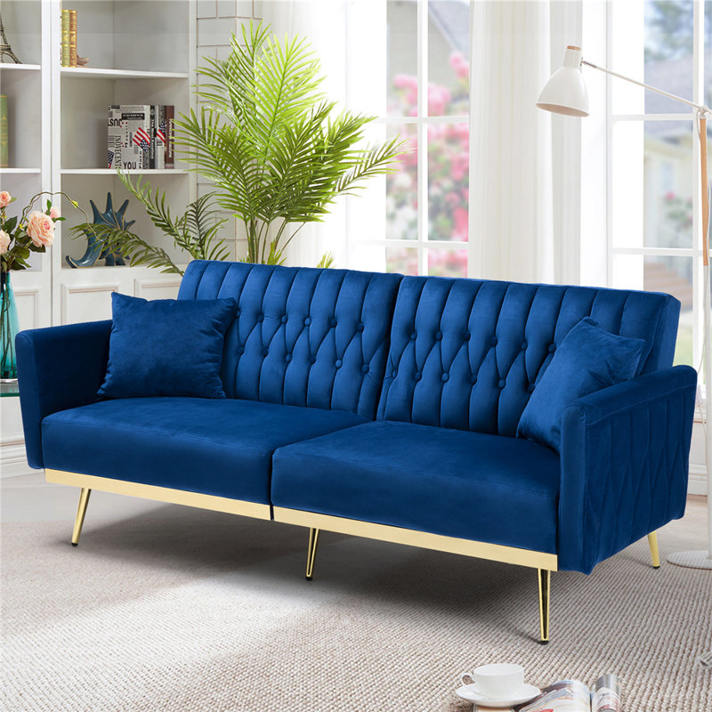 Canapé à accoudoirs évasés 68,5 po Somiya, Bleu velours