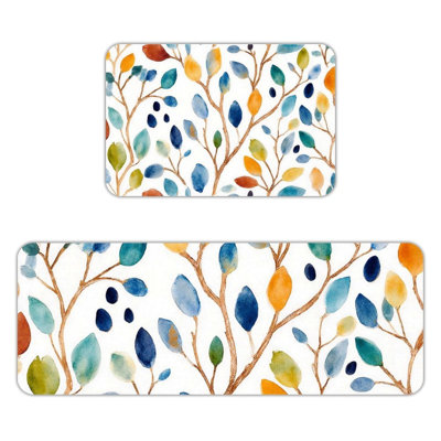 Ensemble de 2 tapis de cuisine à motif aquarelle de feuilles colorées