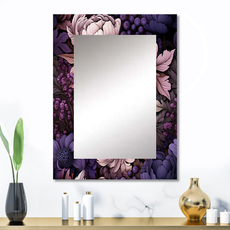 Aemon gothique botanique motifs Moody - miroir décoratif floral, grand miroir mural de maison, art en métal imprimé