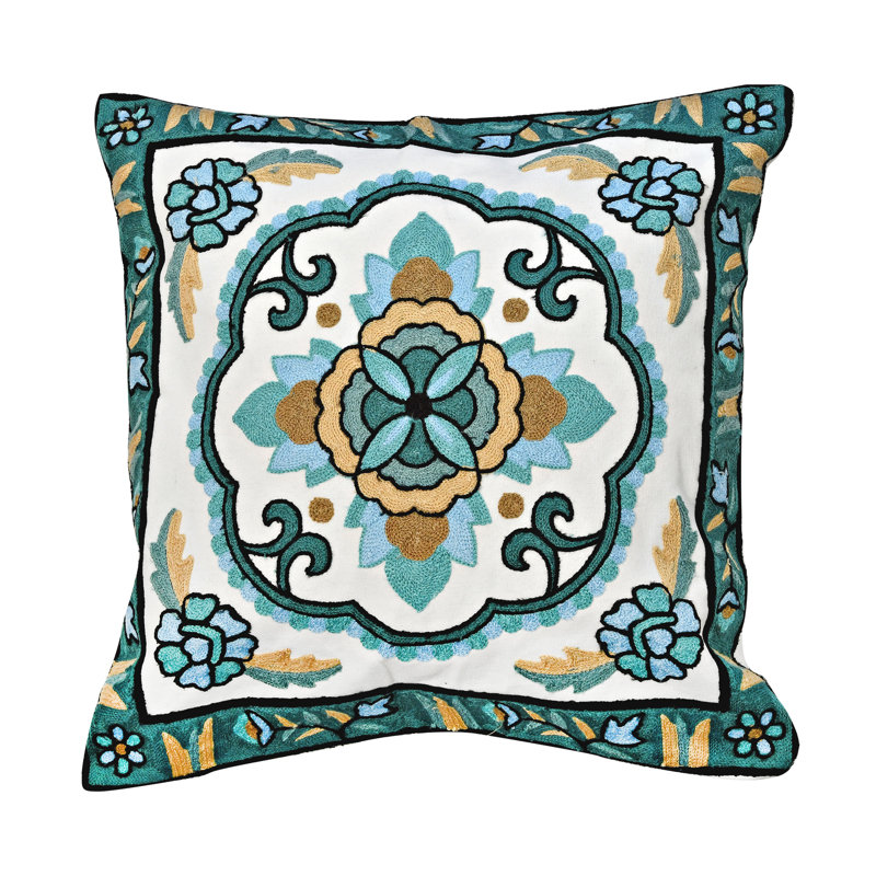 Embroidered Cotton Outdoor Throw Pillow