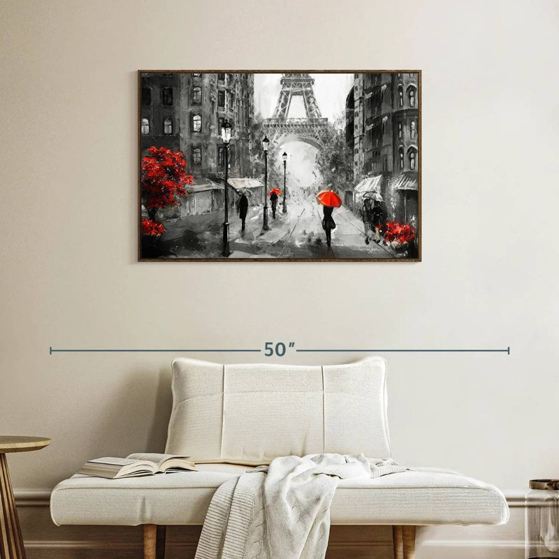 Paris, jour de pluie, 37 po x 25 po, Cadre flottant noyer