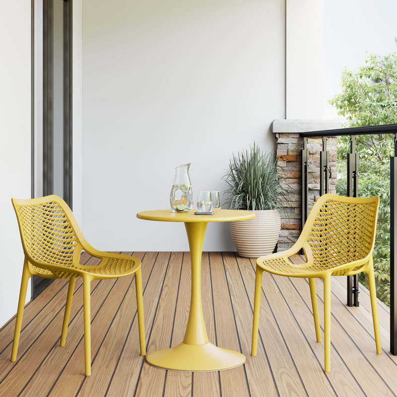 Ensemble repas extérieur 2 personnes, H 28,5 po x l 23,5 po x P 23,5 po, Jaune, 2