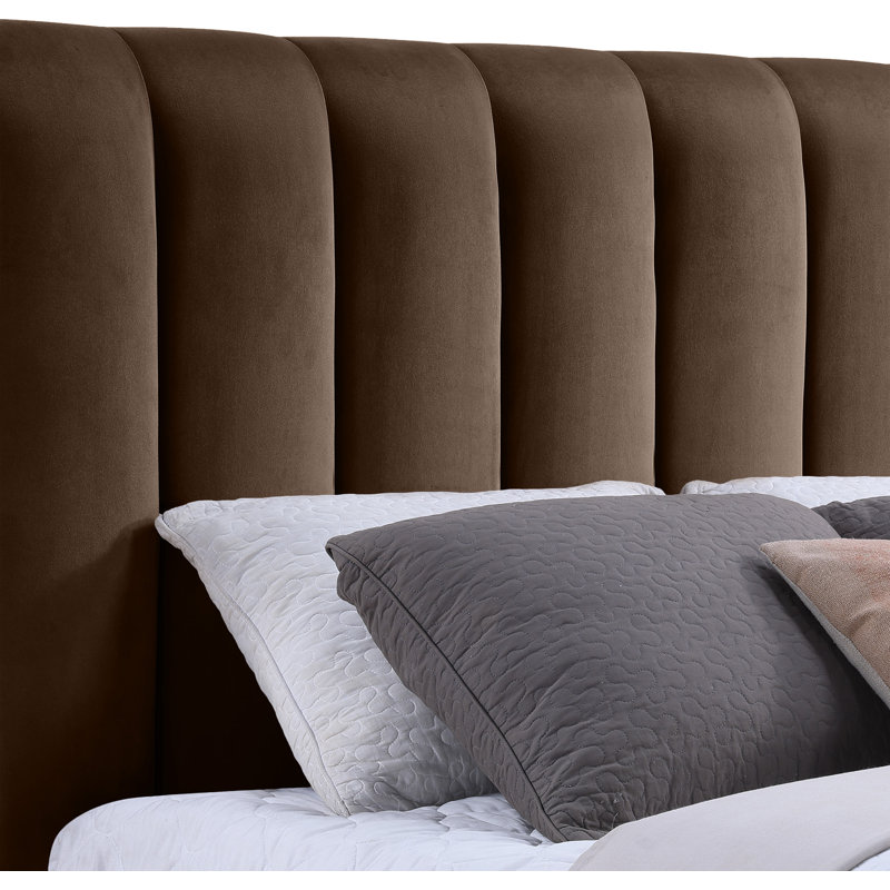 Amara Velvet Bed, King, Brown Velvet