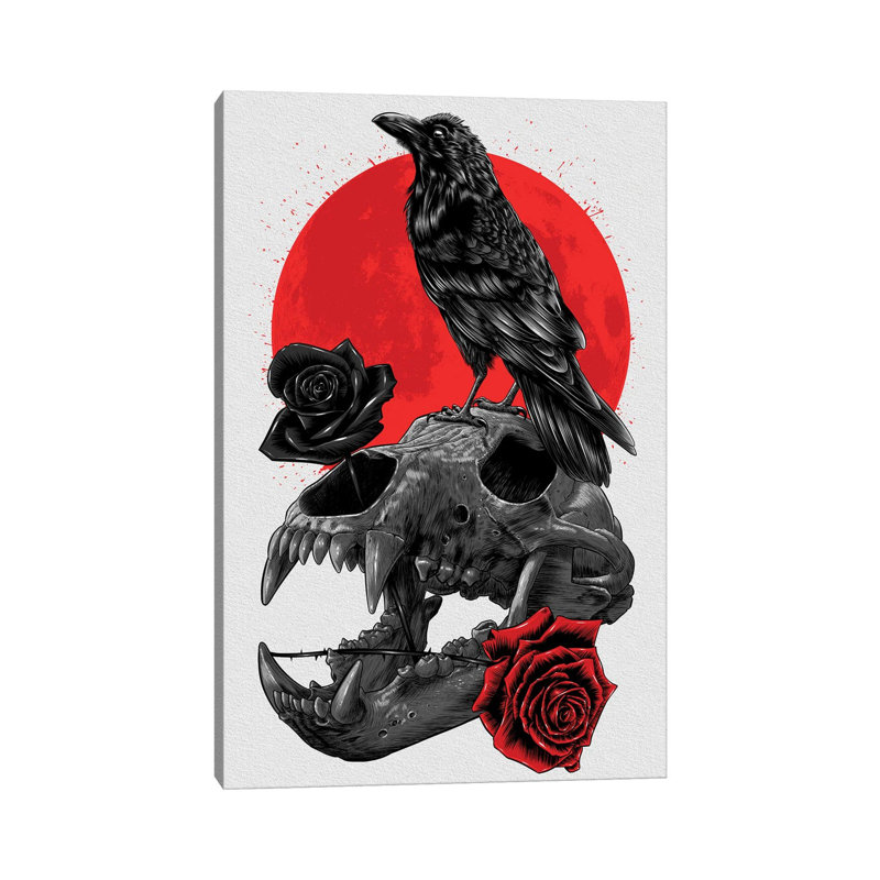 Raven Skull by Alberto Perez - Wrapped Canvas Painting, 66.04 cm H x 45.72 cm W