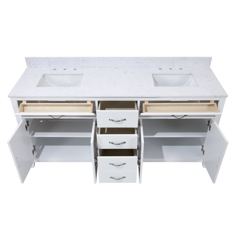 Vannes 60'' Bathroom Vanity with Solid Hardwood Frame, Quartz Countertop, Soft-Close Drawers, CUPC Sink, and Flip-Top Storage