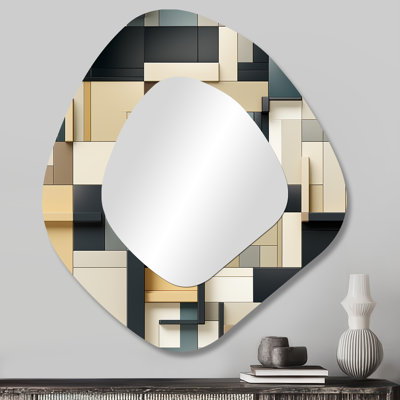 Grand miroir mural taupe géométrique Harmony I - formes géométriques 3D