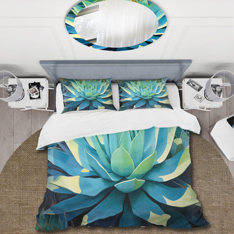 Ensemble de housse de couette en microfibre / polyester Green Succulents Majestic Agave II Bedding
