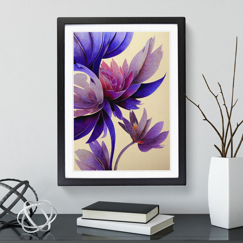 Beautiful Watercolour Flowers No.3 - Single Picture Frame Painting, Black Framed, 64cm H x 46cm W x 2cm D