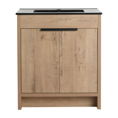 30" Bathroom Vanity Cabinet With Basin - Soft-close Doors Black Ceramic Sink Versatile Adjustable Shelf Metal Handle