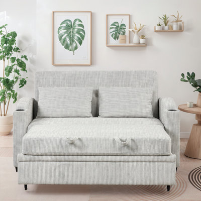 Causeuse-lit à dossier coulissant moderne avec dossier réglable en chenille avec ports USB et porte-gobelets