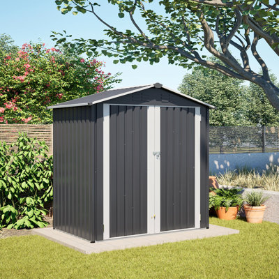 Remise de rangement en métal 6 x 4 pi avec porte verrouillable, maison de rangement imperméable pour outils de jardin