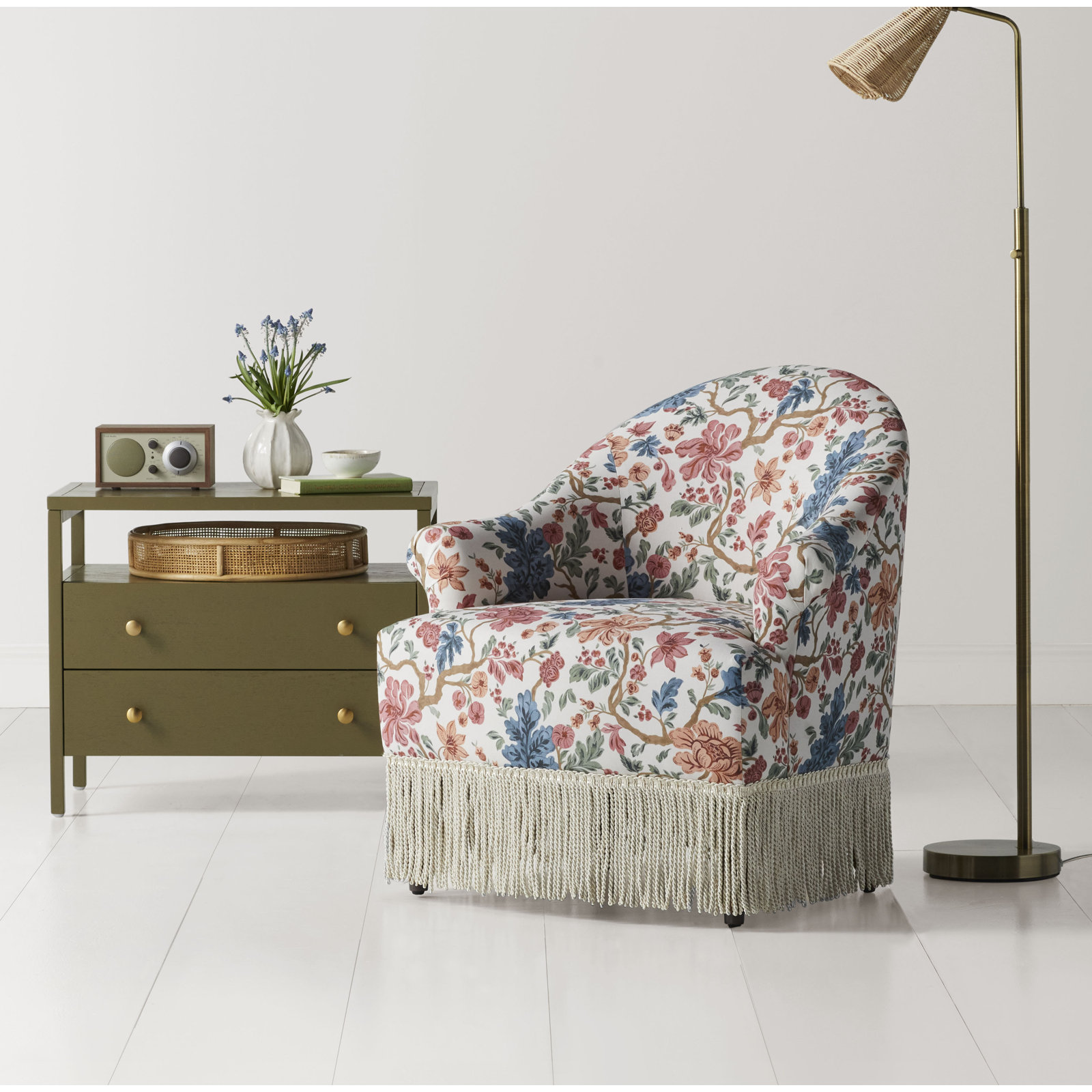 Callie Barrel Chair, Blockprint Multi, Ivory