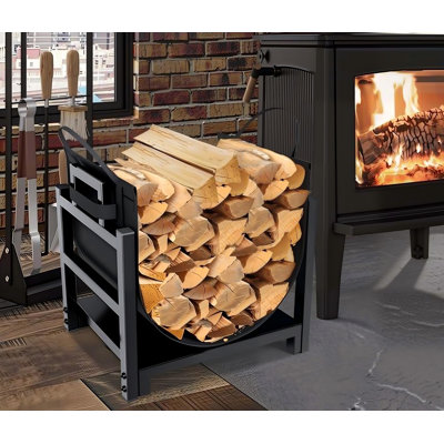 Porte-bûches de bois de chauffage intérieur avec transporteur de bois, acier thermolaqué, jusqu'à 110 lb, L 18 po x l 13 po x H 17 po