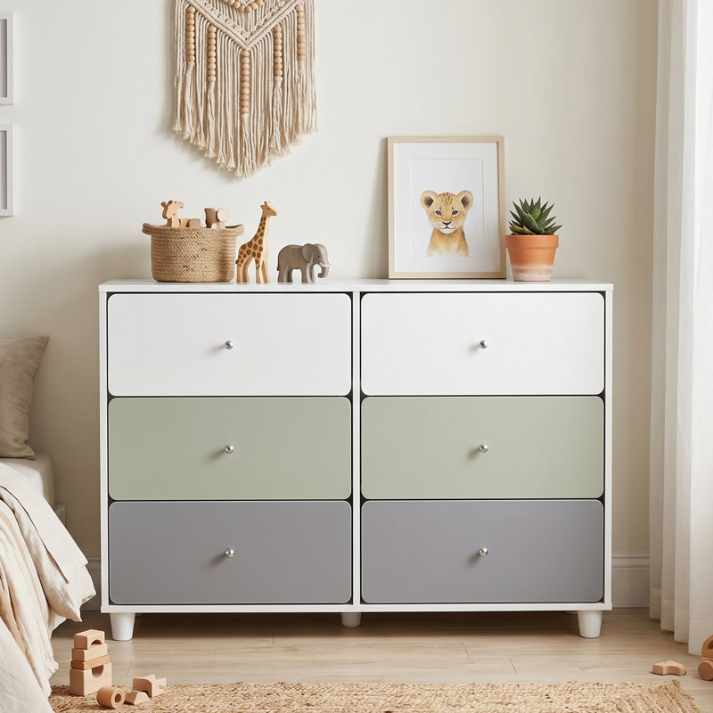 Liston Weishaar 6 Drawer Chest with Custom Green and Pink Panel Design