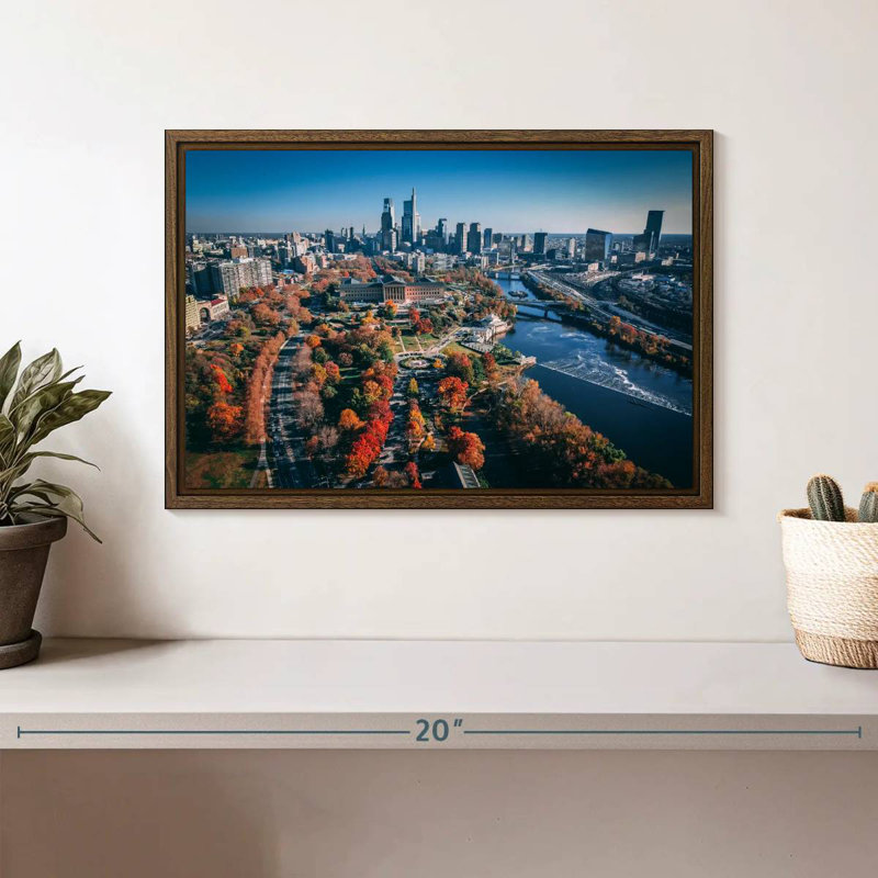 Philadelphie en automne, 13 po x 9 po, Cadre flottant noyer