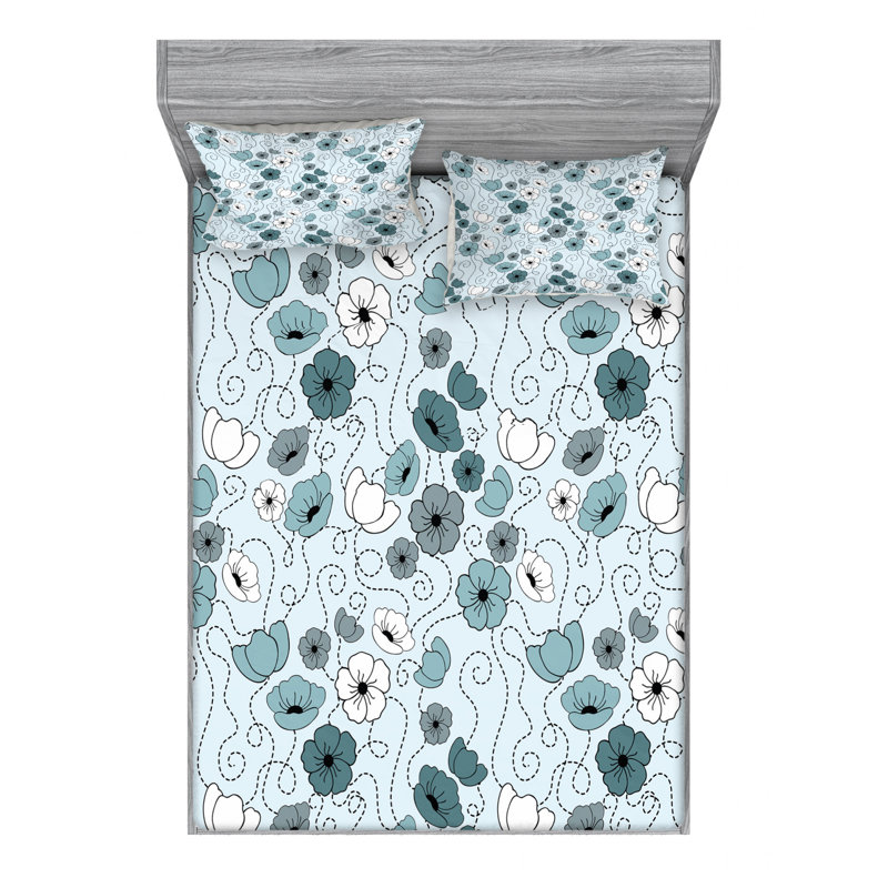 Microfiber Floral Sheet Set, Queen Sheet Set with Fitted Sheet