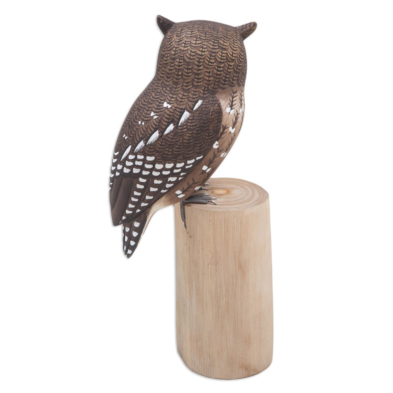 Sculpture hibou et papillon en bois