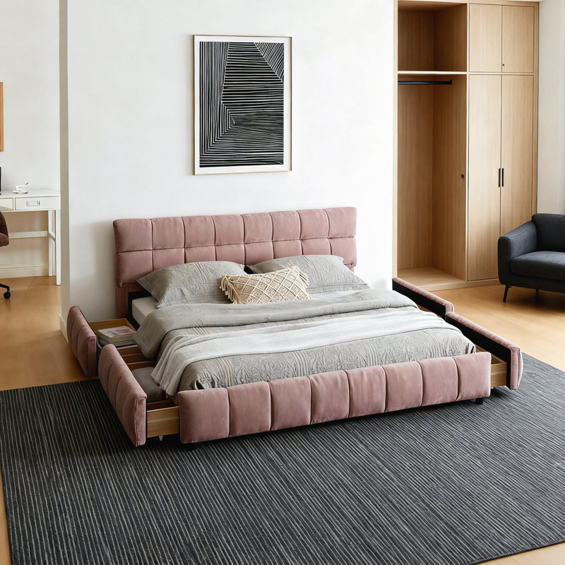 Queen Size Upholstered Bed, Pink