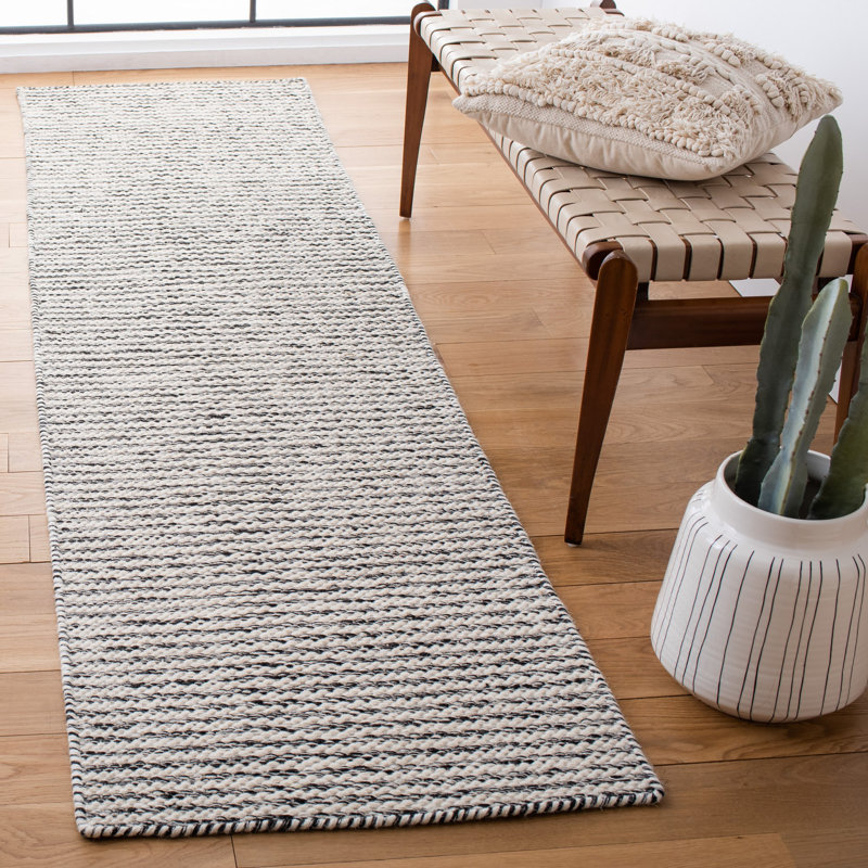 Braintree Flat Weave Wool/Cotton Rug in Ivory/Black, Runner 2'3" x 9'