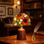 Lampe de table en verre coloré Tiffany de style tournesol avec base en bois massif, lampe de chevet à intensité variable pour la lecture, la bibliothèque et la maison, comprend une ampoule G45