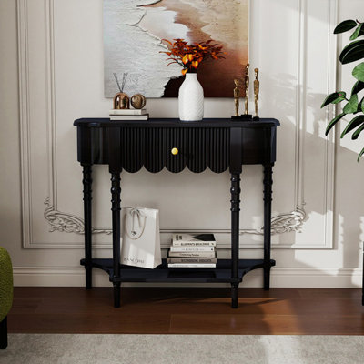 Console demi-cercle en bois massif noir