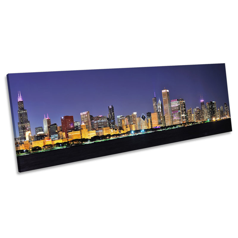 Chicago Cityscape Night 1 Piece Wrapped Canvas Panoramic Wall Art, 30.48cm H x 91.44cm W x 2cm D