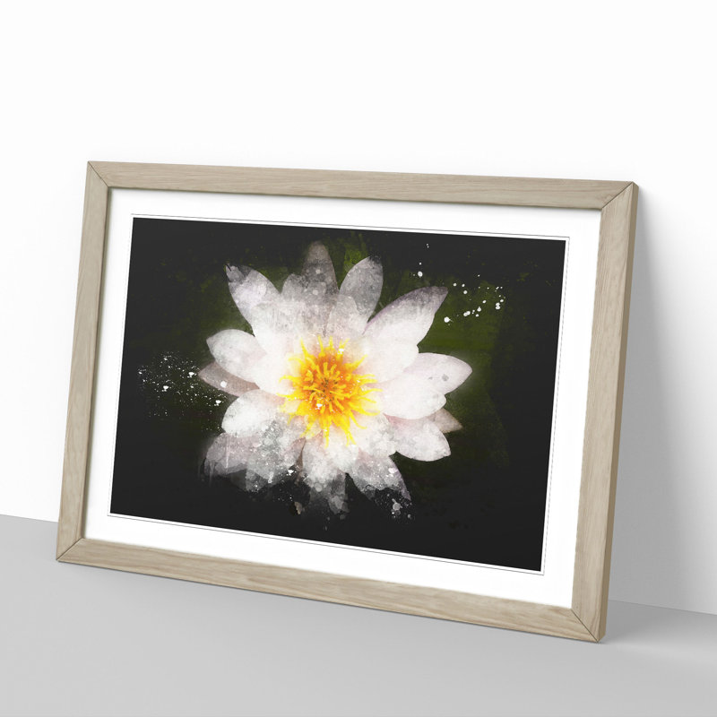 White Lily Flower - Picture Frame Graphic Art, 27cm H x 36cm W x 2cm D, Oak Framed