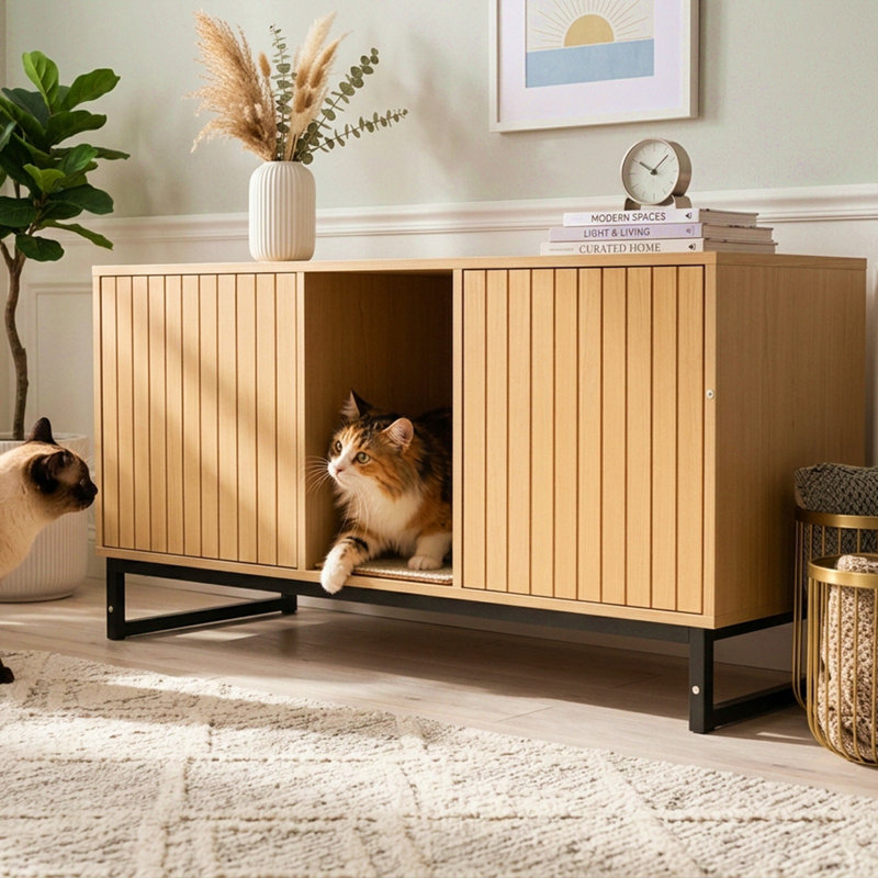 Maison de chat en bois avec griffoir