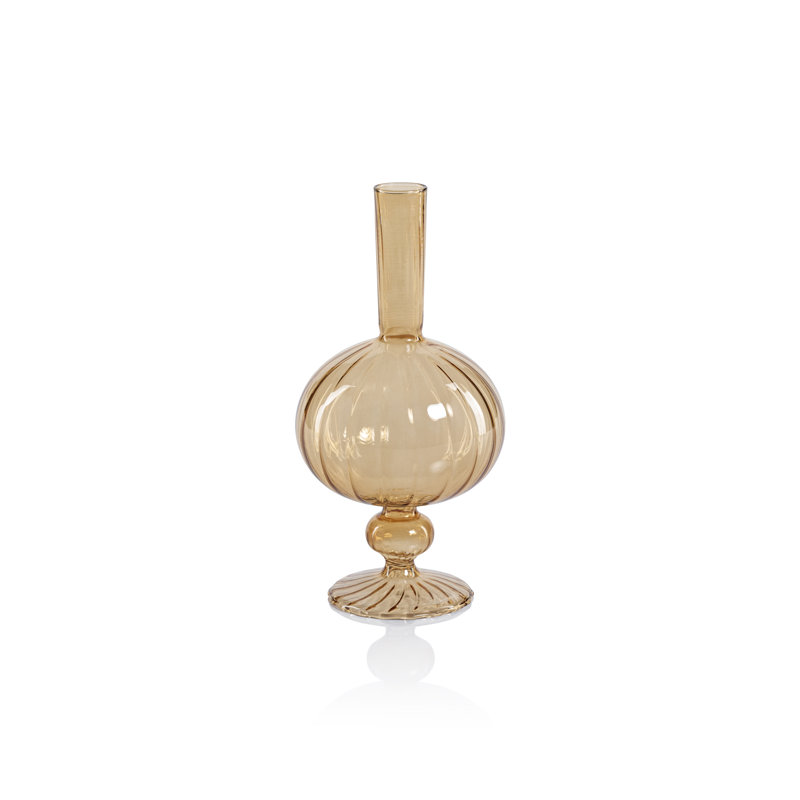 Ensemble de 2 vases en verre en forme de oignon Troyes Vellum, H 7,5 po x l 3,75 po x P 3,75 po, Ambre clair