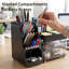 Organisateur de bureau avec porte-stylos et porte-crayons, rangement de bureau avec 2 tiroirs et 4 compartiments, organisateur de fournitures de bureau en plastique pour le bureau, la maison, l'école, noir