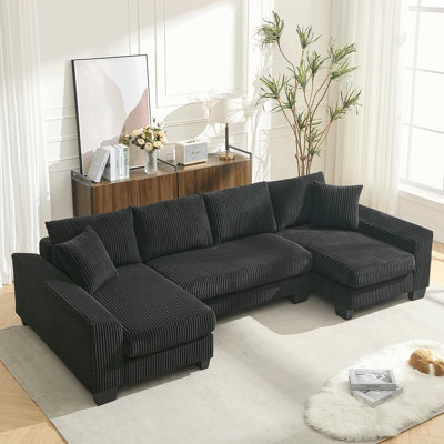 114" Sleeper Sofa,U Shaped Sofa , Pull Out Bed,Convertible Oversize 2 In 1 Sleeper Sofa, Living Room,Upholstery Sofa Bed,Adjustable Sleeper Sofa,Corduroy