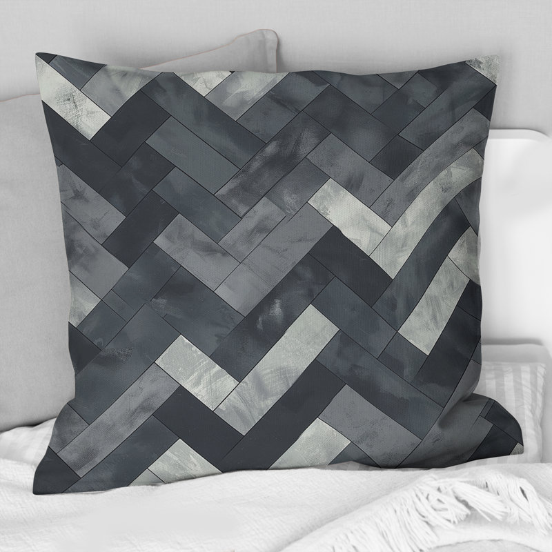 Coussin White Herringbone Print II - Mid-Century, H 16 po x l 16 po