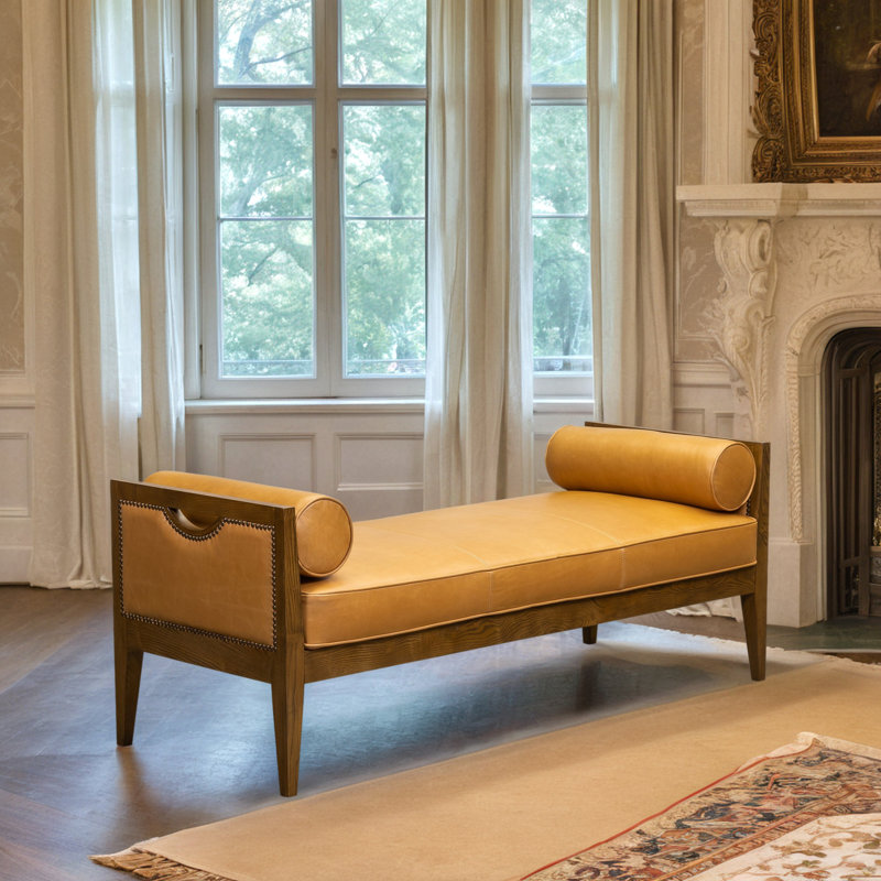 Beacon Hill Upholstered Leather Bench, Murray Camel, Brown