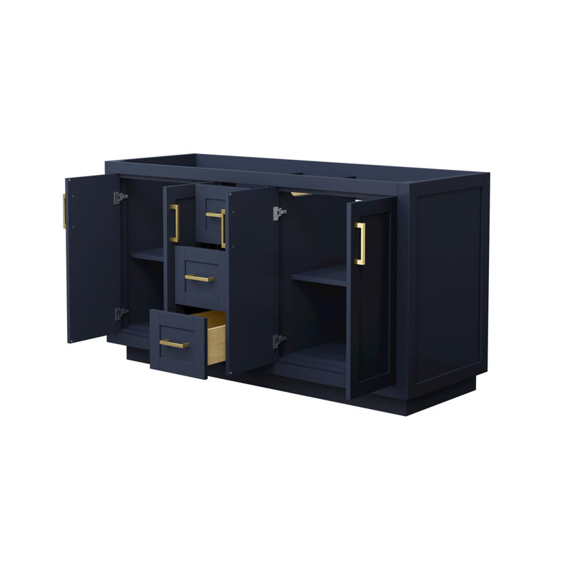 Base de meuble-lavabo double autoportant 59,25 po Miranda seulement, Bleu foncé / or brossé