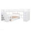 Lit superposé simple au-dessus d'un lit double en L avec 3 tiroirs, bureau portable et garde-robe, blanc